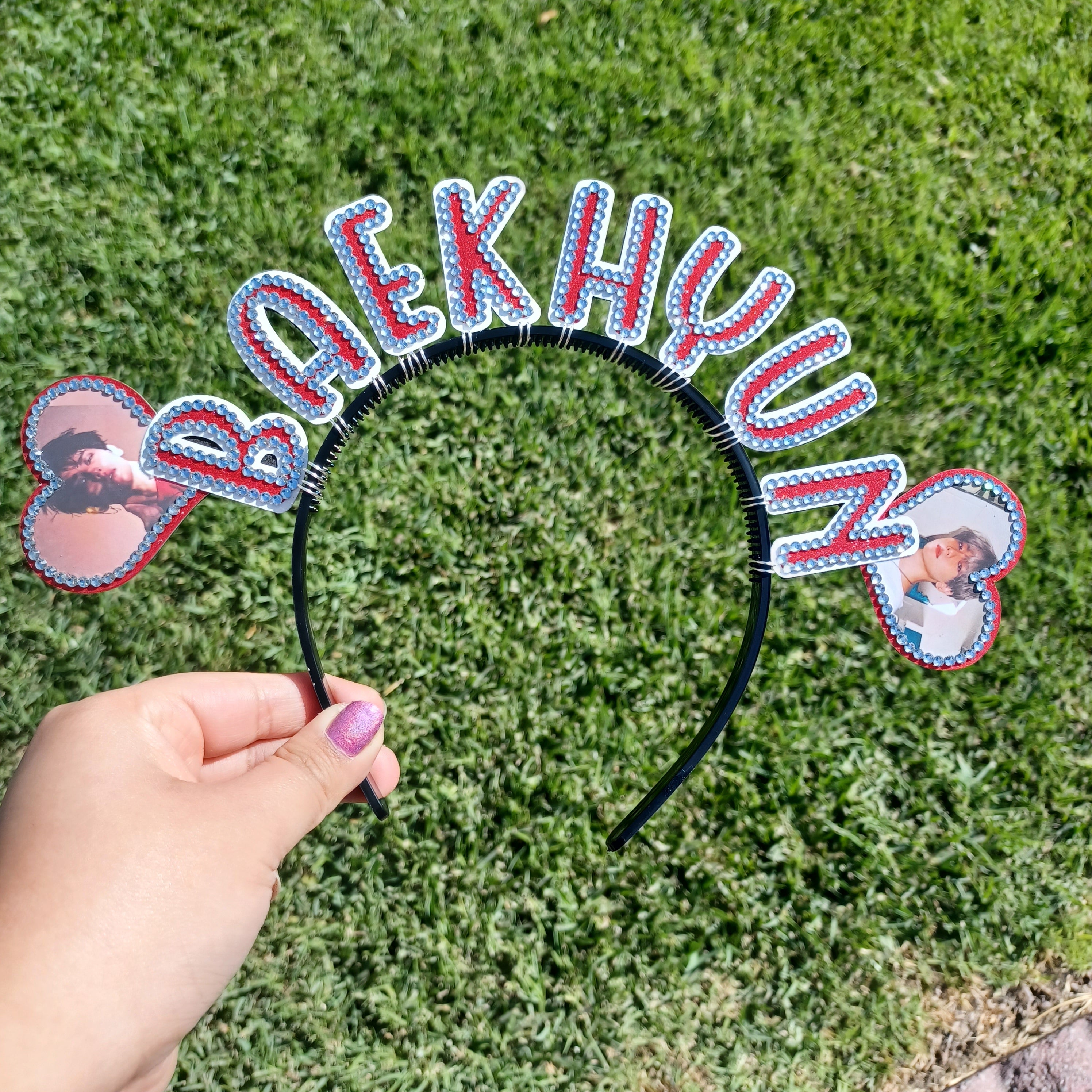 Custom Name Headband with Hearts and Pictures