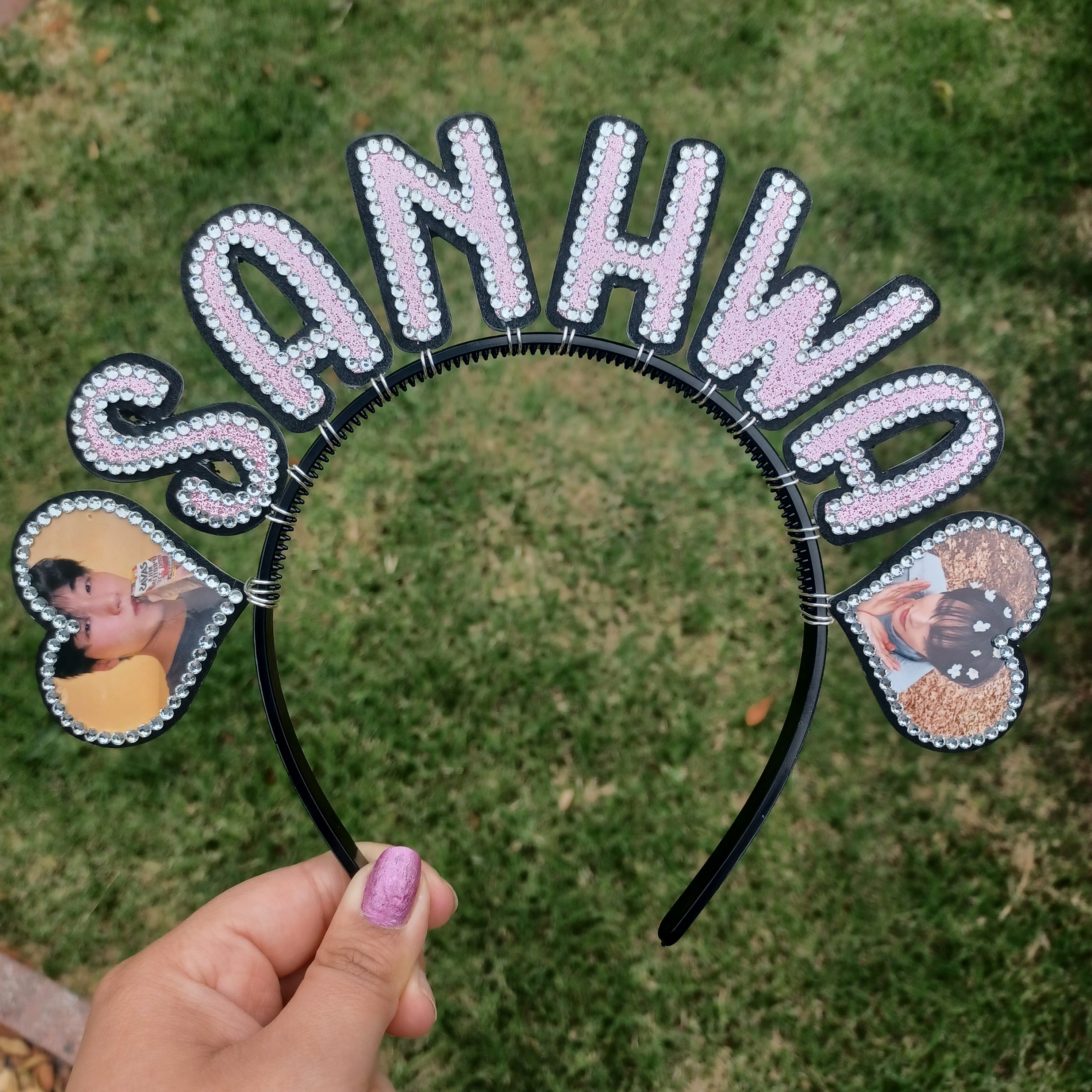 Custom Name Headband with Hearts and Pictures