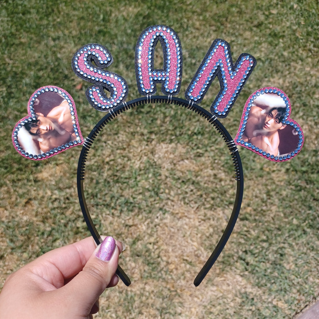 Custom Name Headband with Hearts and Pictures
