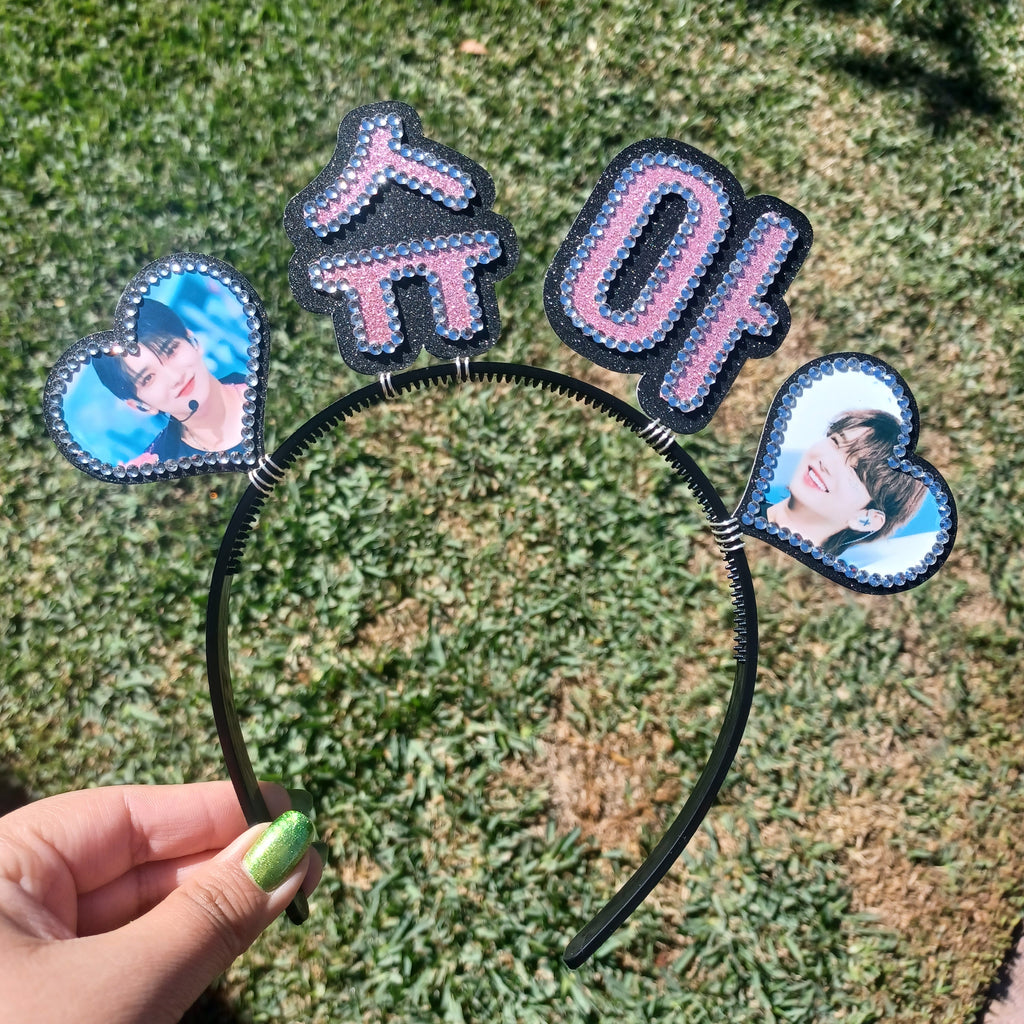 Custom Korean Name Headband with Hearts and Pictures