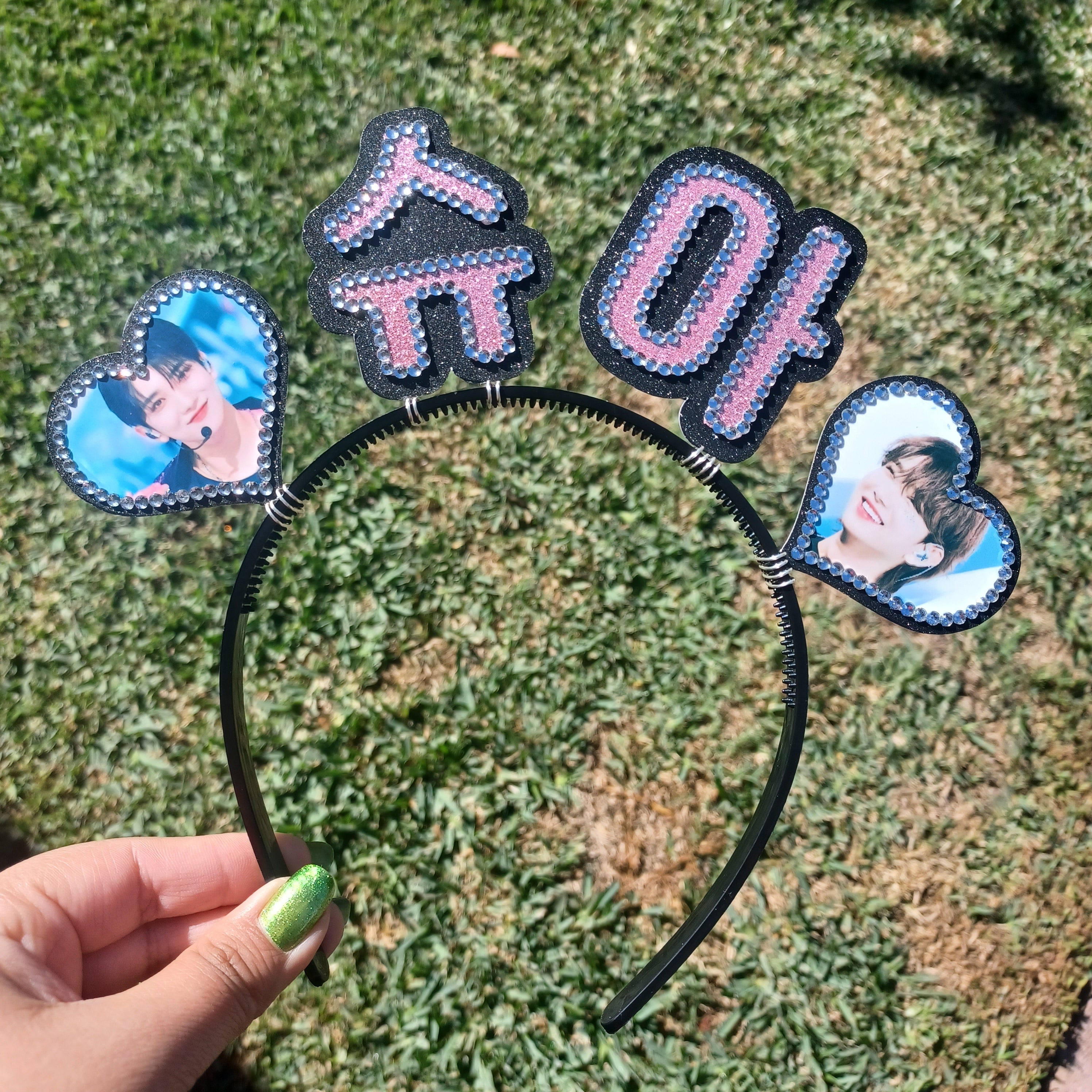 Custom Korean Name Headband with Hearts and Pictures