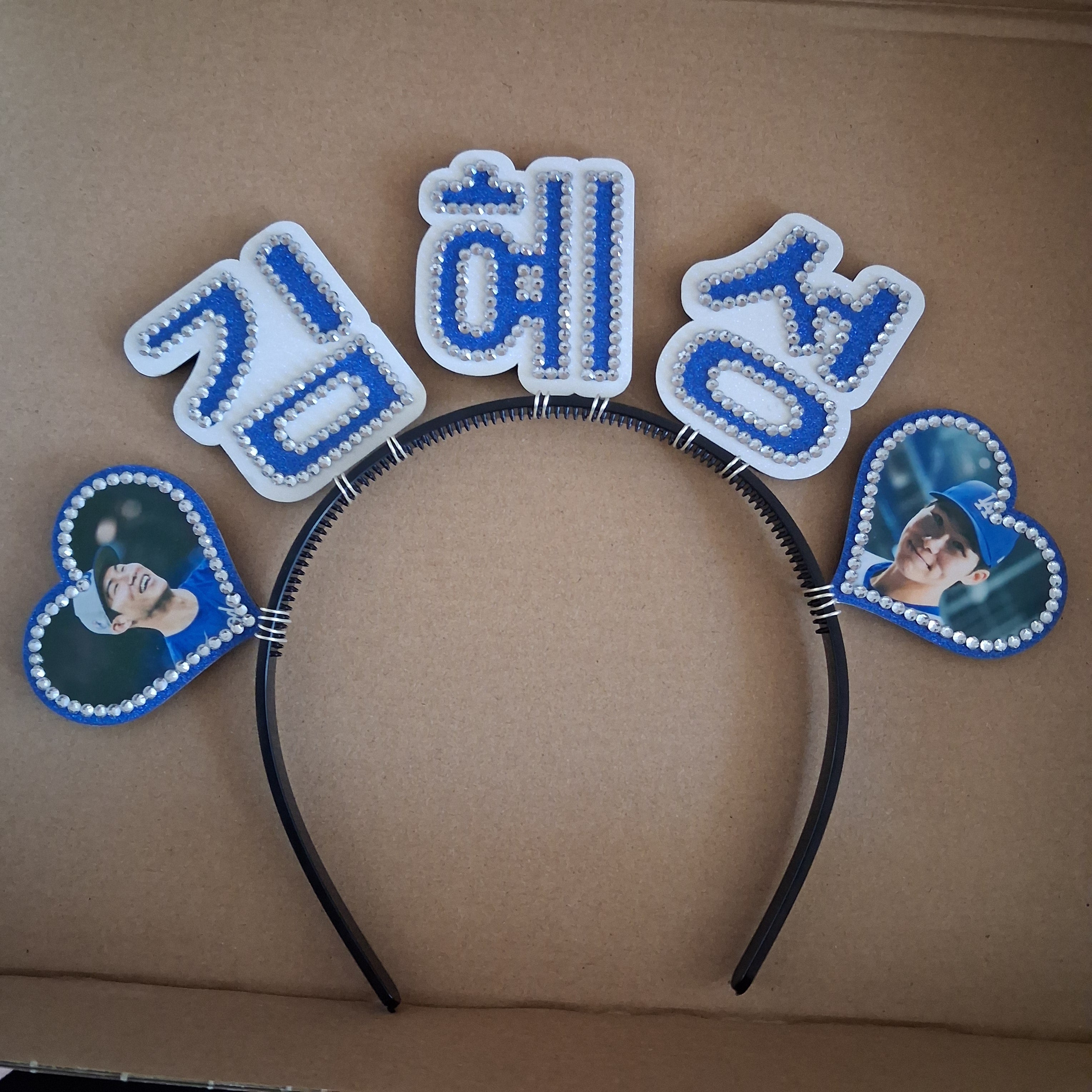 Custom Korean Name Headband with Hearts and Pictures