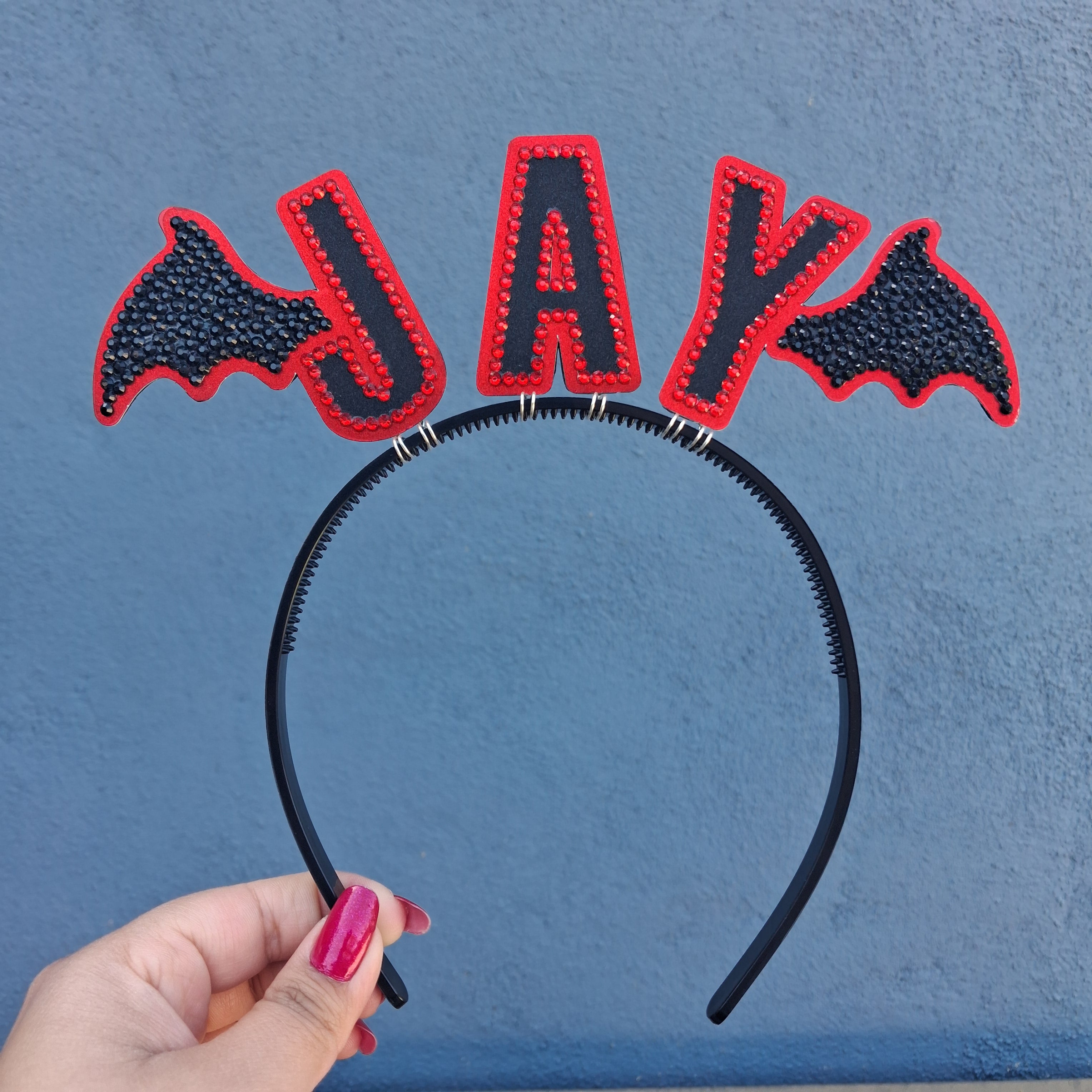 Custom Name Rhinestone Headband (with Bat Wings)