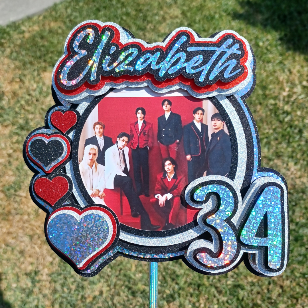 Custom 3D Cake Topper (Circle with Stars/ Hearts)