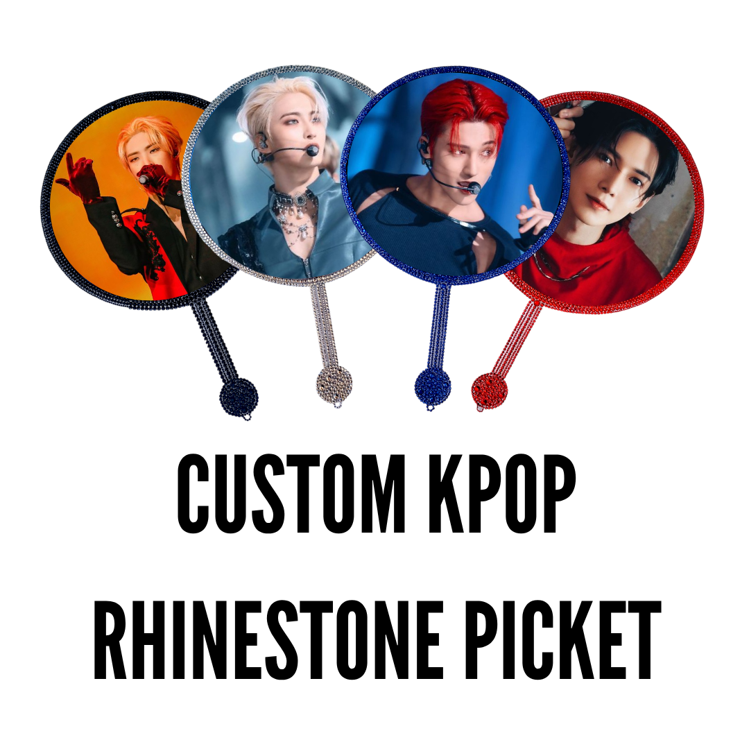 Custom KPOP Rhinestone Picket Double Sided Concert Sign Korean Fan