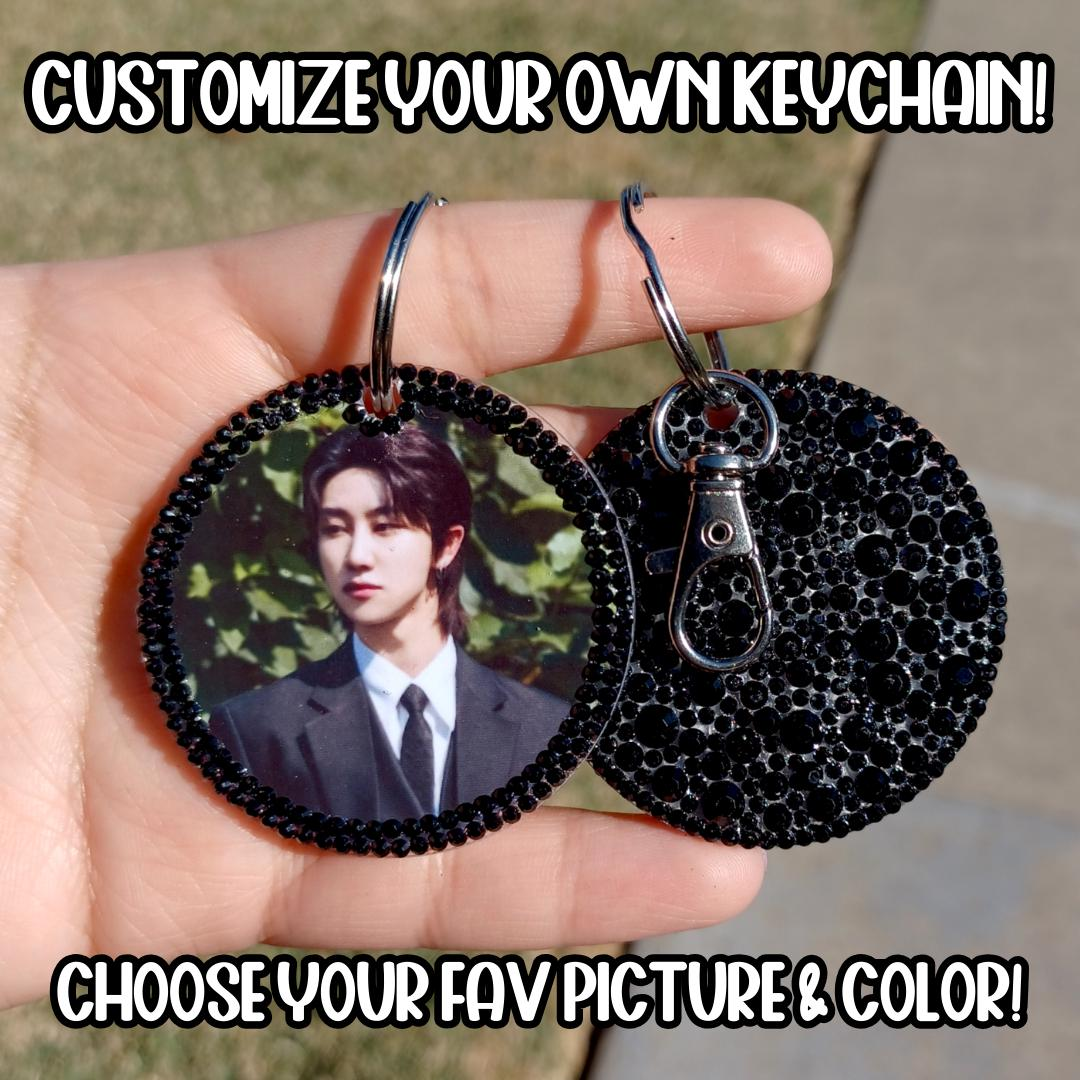 CUSTOM Picture Rhinestone Acrylic Circle Keychain (2 Inch)