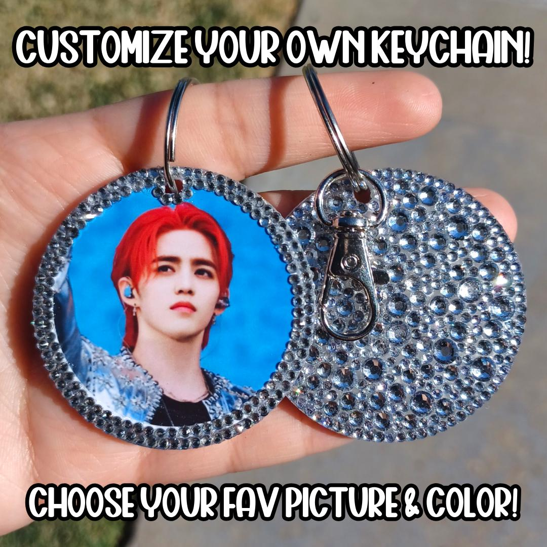 CUSTOM Picture Rhinestone Acrylic Circle Keychain (2 Inch)