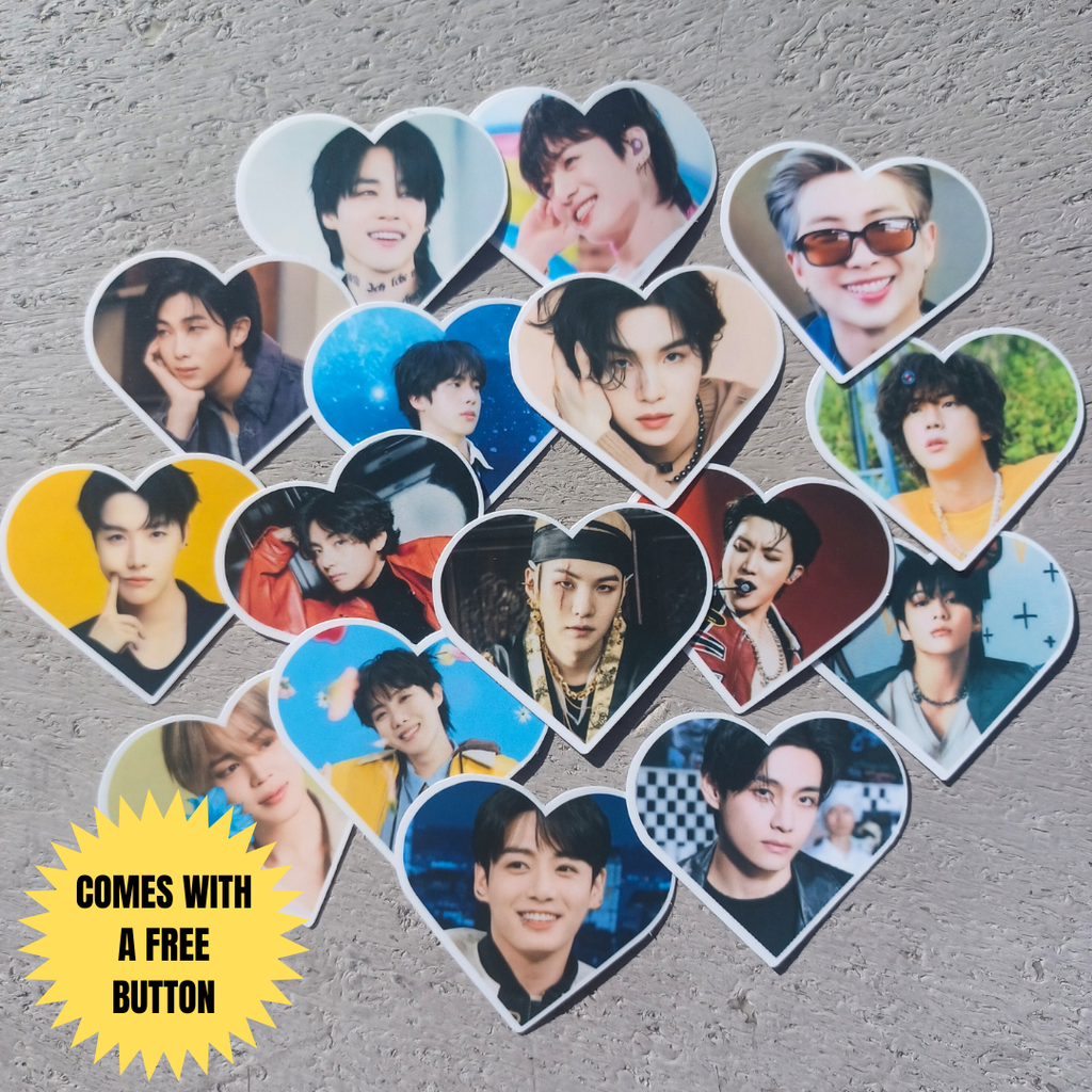 BTS Heart Stickers (Waterproof Vinyl) Set of 16
